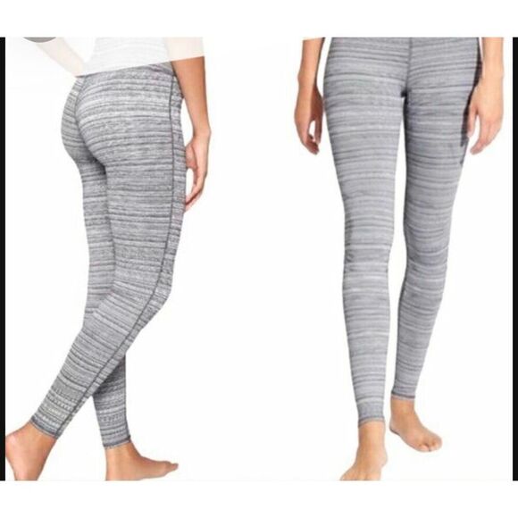 Athleta Chatarunga Leggings Heather Black Stripe Size Small Activewear - Picture 1 of 9